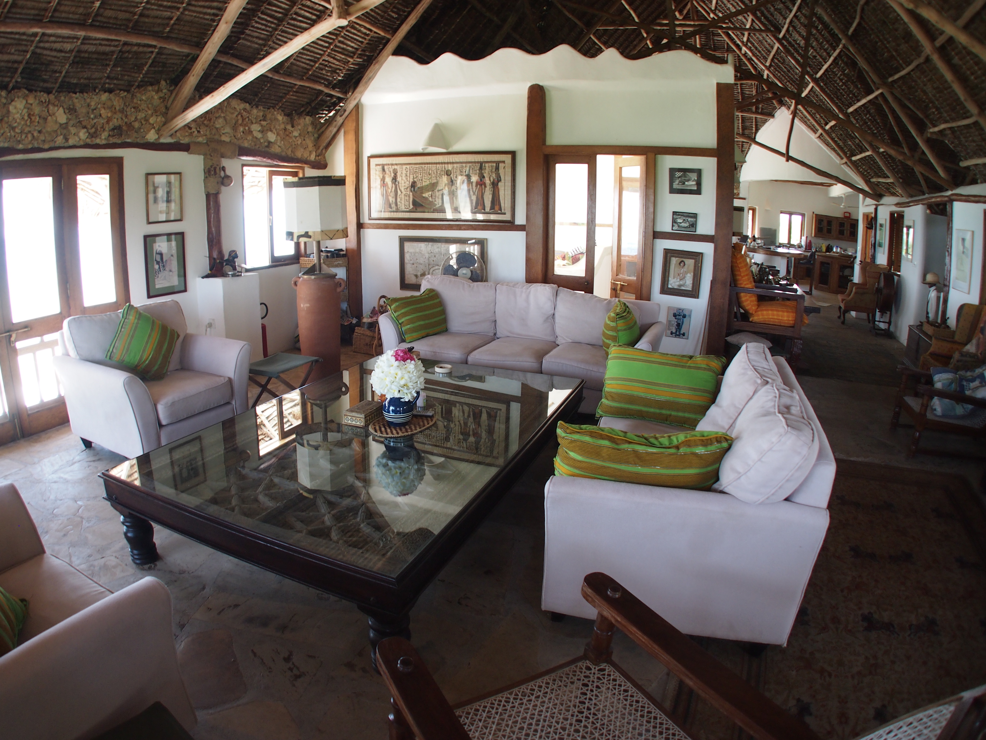 Interior living room with thatched ceiling